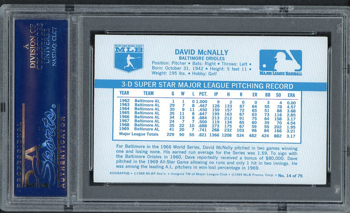 1970 Kelloggs Baseball #014 Dave McNally Orioles PSA 9 MINT 562075