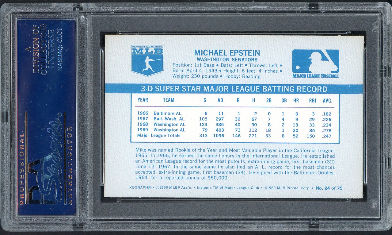 1970 Kelloggs Baseball #024 Mike Epstein Senators PSA 9 MINT 562085