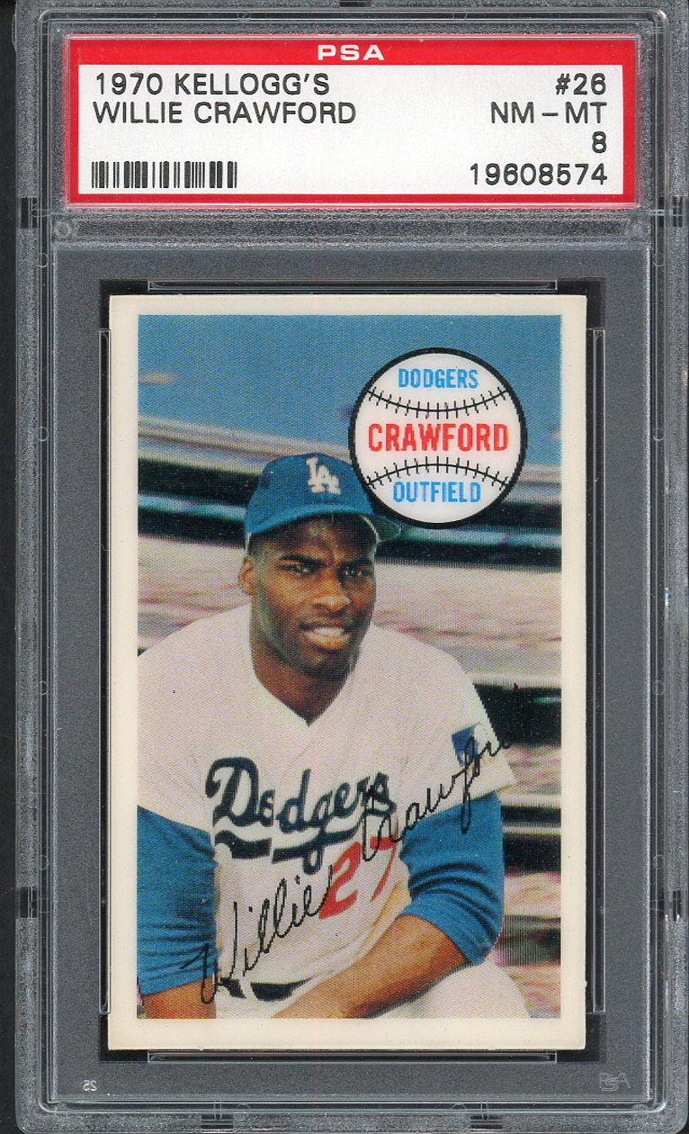 1970 Kelloggs Baseball #026 Willie Crawford Dodgers PSA 8 NM/MT 562087