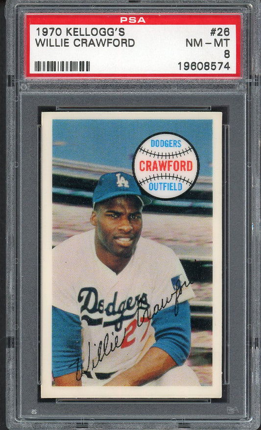 1970 Kelloggs Baseball #026 Willie Crawford Dodgers PSA 8 NM/MT 562087