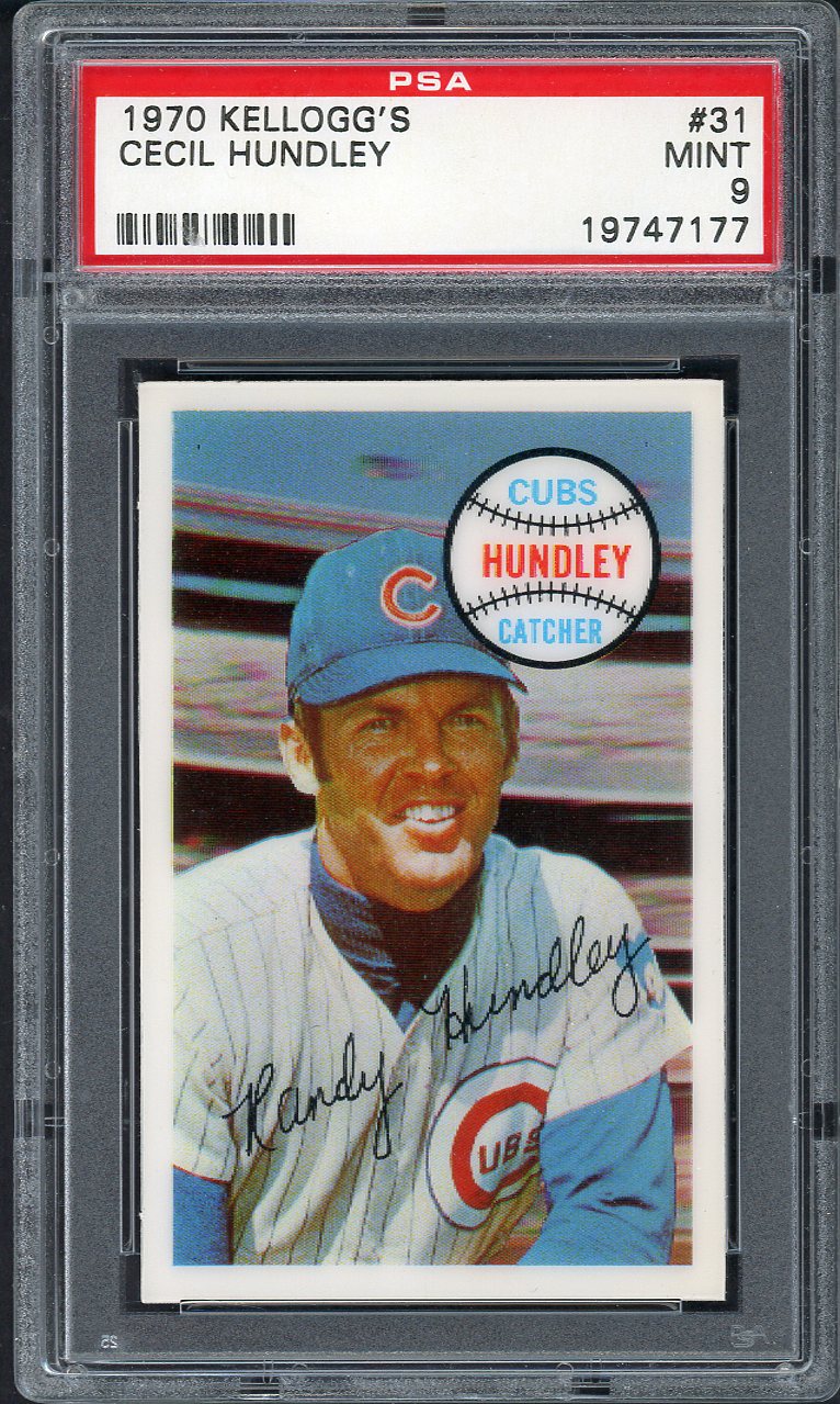 1970 Kelloggs Baseball #031 Randy Hundley Cubs PSA 9 MINT 562092