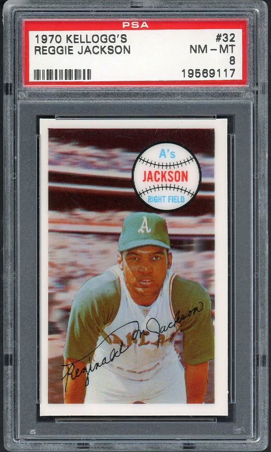 1970 Kelloggs Baseball #032 Reggie Jackson A's PSA 8 NM/MT 562093