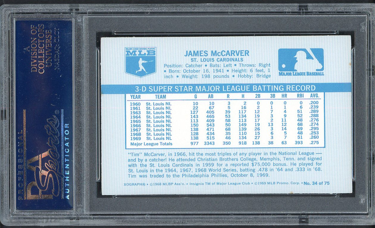 1970 Kelloggs Baseball #034 Tim McCarver Cardinals PSA 9 MINT 562095