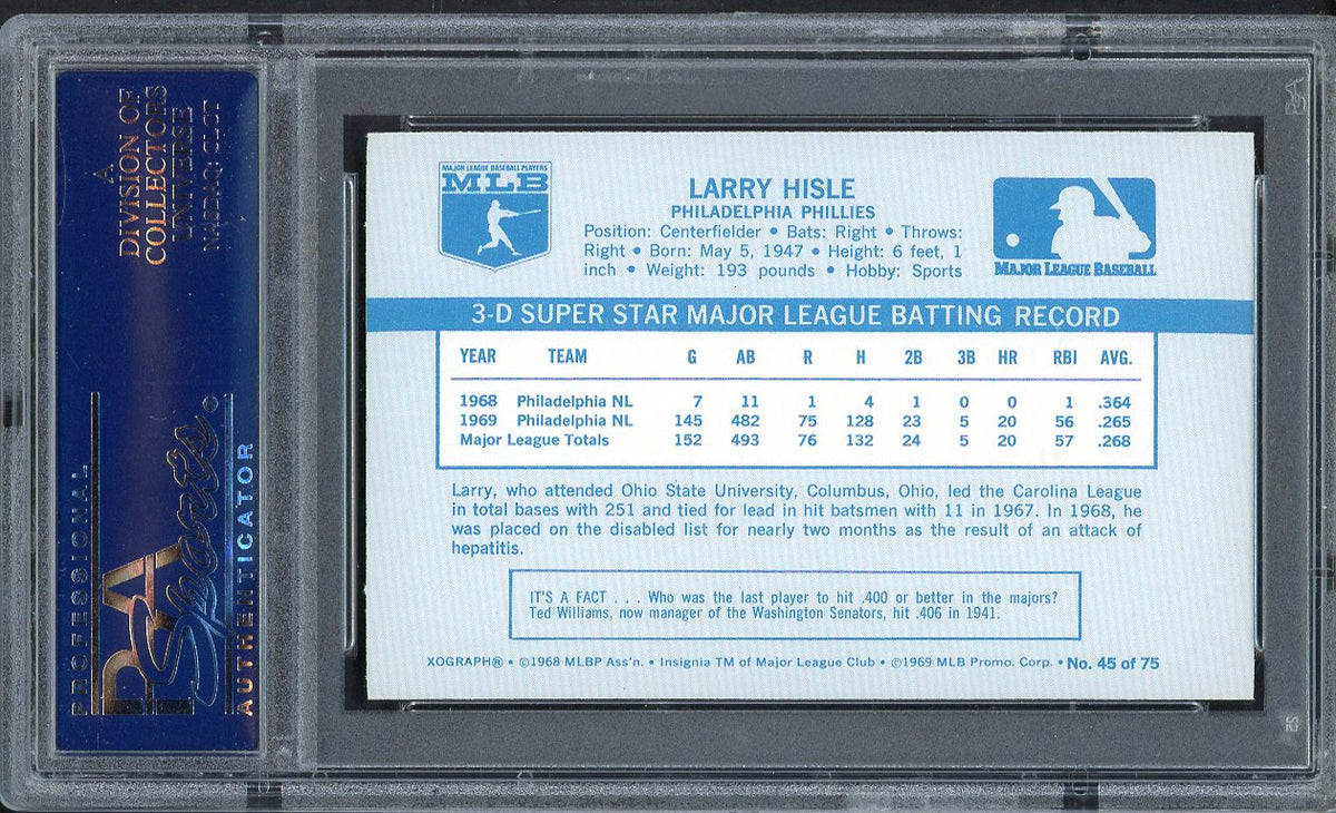 1970 Kelloggs Baseball #045 Larry Hisle Phillies PSA 9 MINT 562106