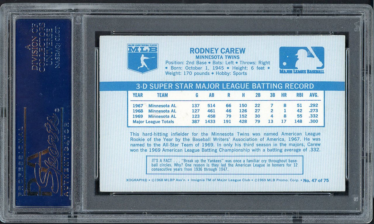 1970 Kelloggs Baseball #047 Rod Carew Twins PSA 9 MINT 562108