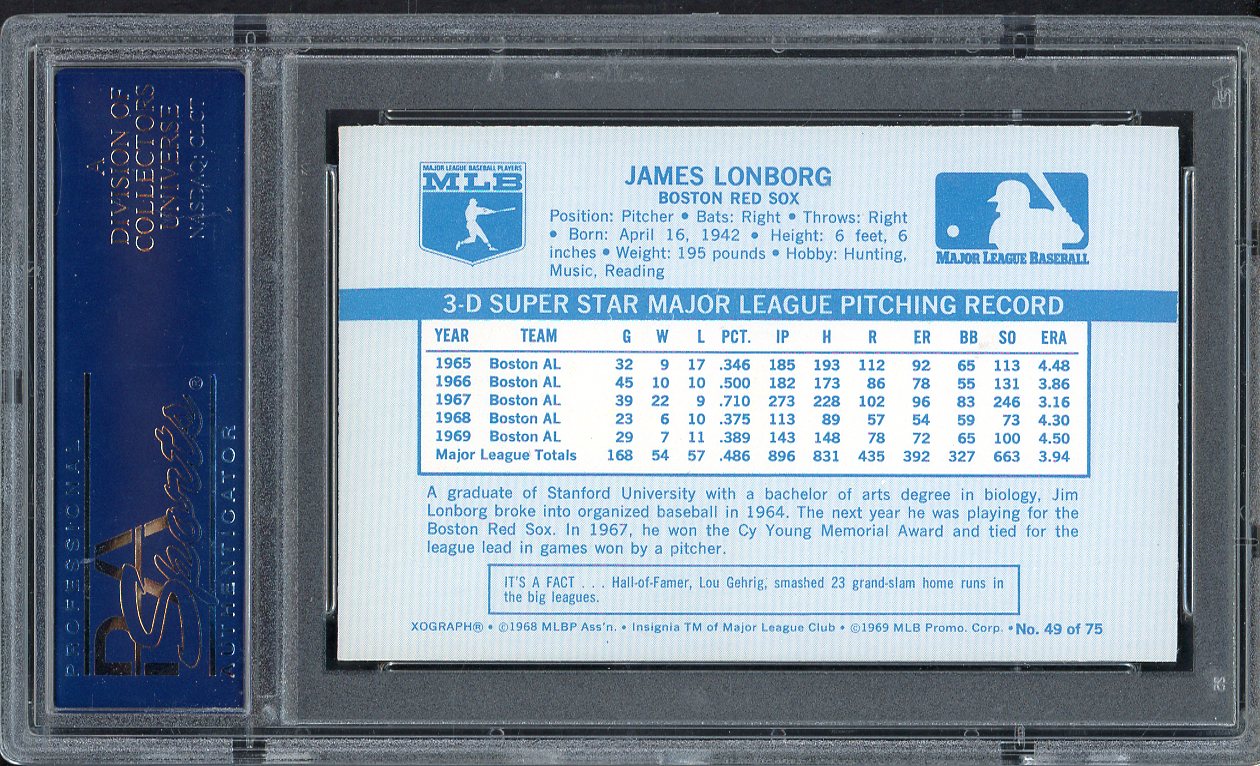 1970 Kelloggs Baseball #049 Jim Lonborg Red Sox PSA 8.5 NM/MT+ 562110