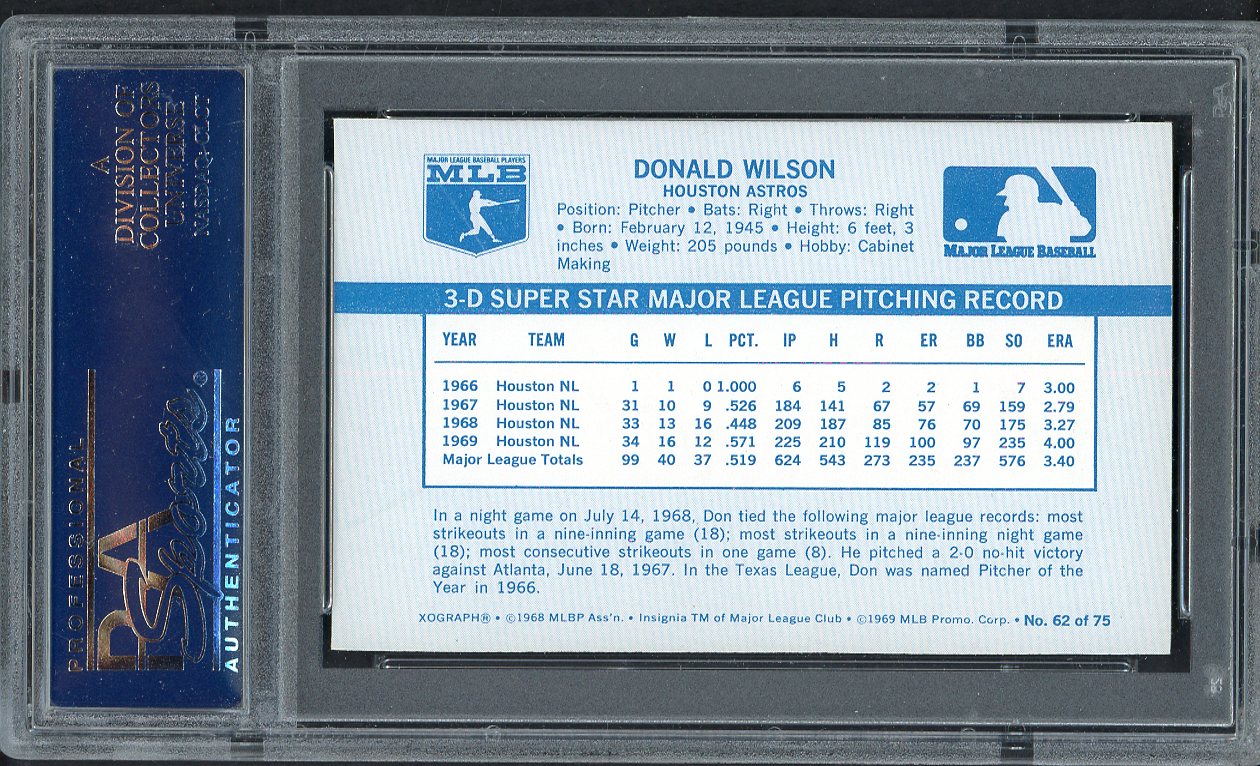 1970 Kelloggs Baseball #062 Don Wilson Astros PSA 9 MINT 562123