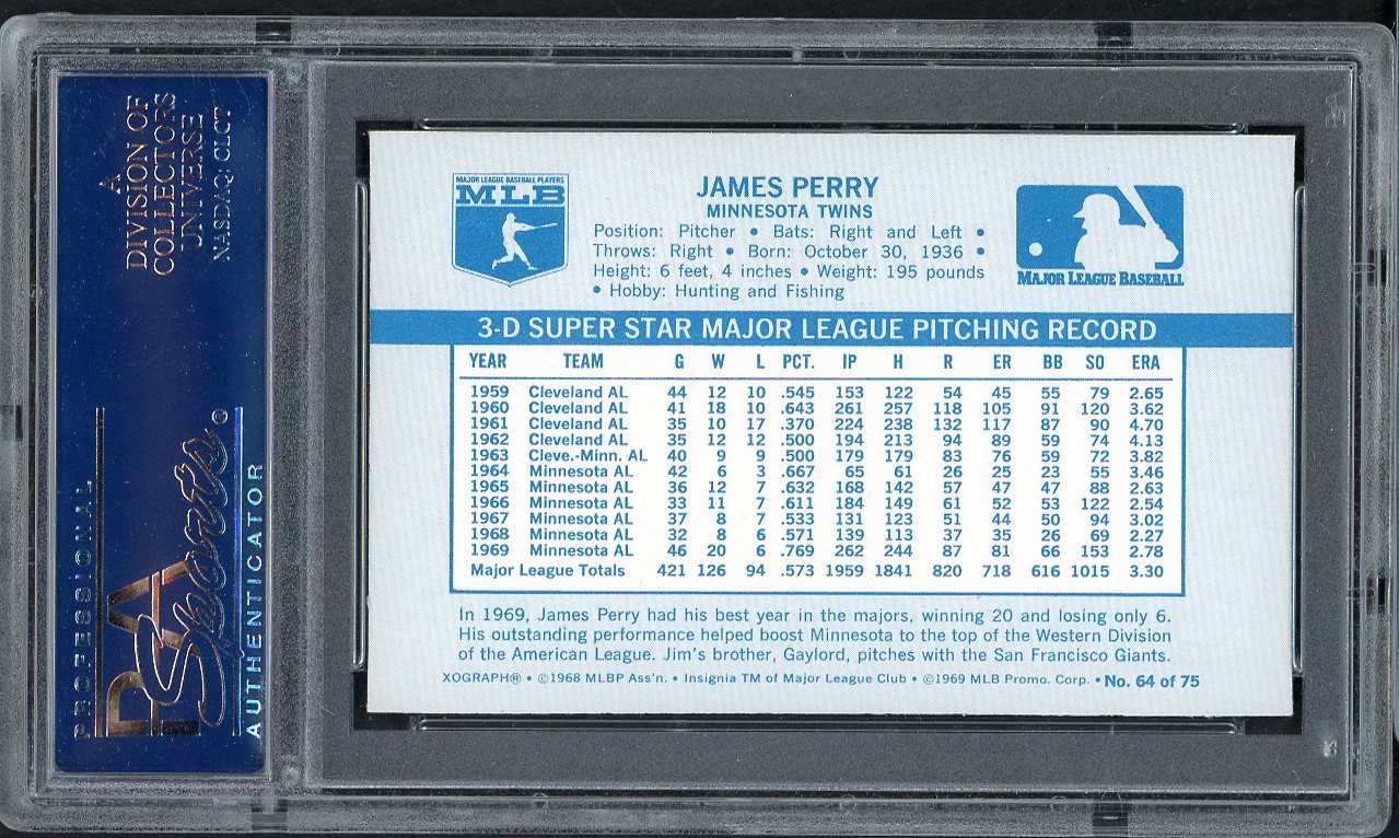 1970 Kelloggs Baseball #064 Jim Perry Twins PSA 9 MINT 562125