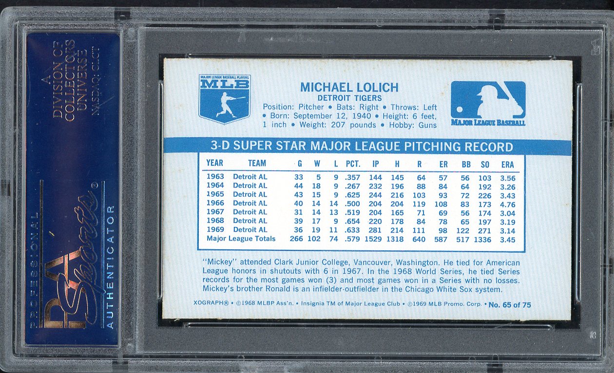 1970 Kelloggs Baseball #065 Mickey Lolich Tigers PSA 9 MINT 562126