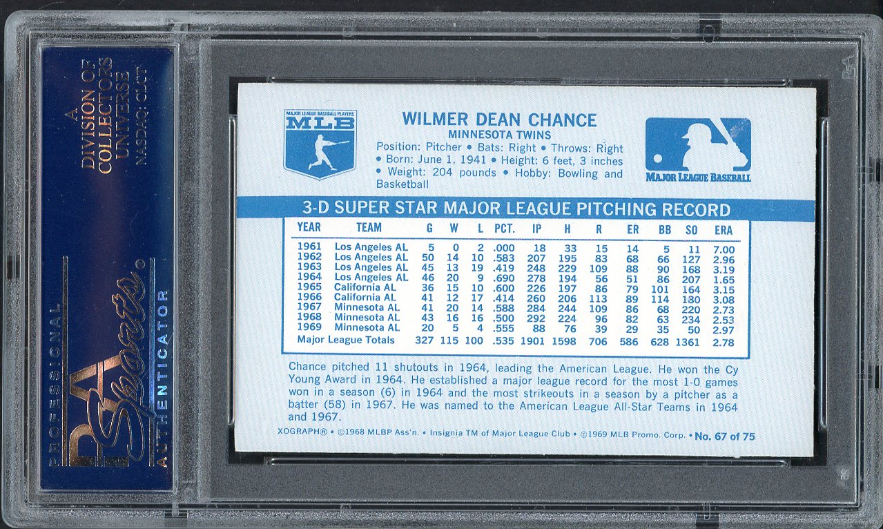 1970 Kelloggs Baseball #067 Dean Chance Twins PSA 9 MINT 562128