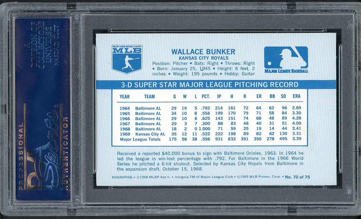 1970 Kelloggs Baseball #070 Wally Bunker Royals PSA 9 MINT 562131