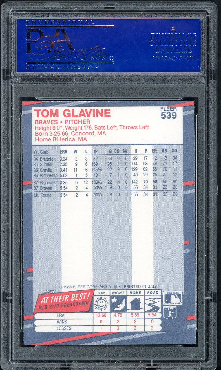 1988 Fleer #539 Tom Glavine Braves PSA 10 GEM MINT 562137