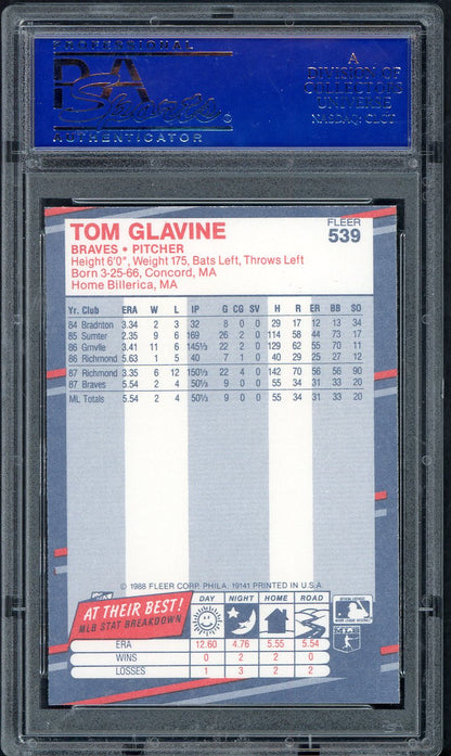 1988 Fleer #539 Tom Glavine Braves PSA 10 GEM MINT 562137