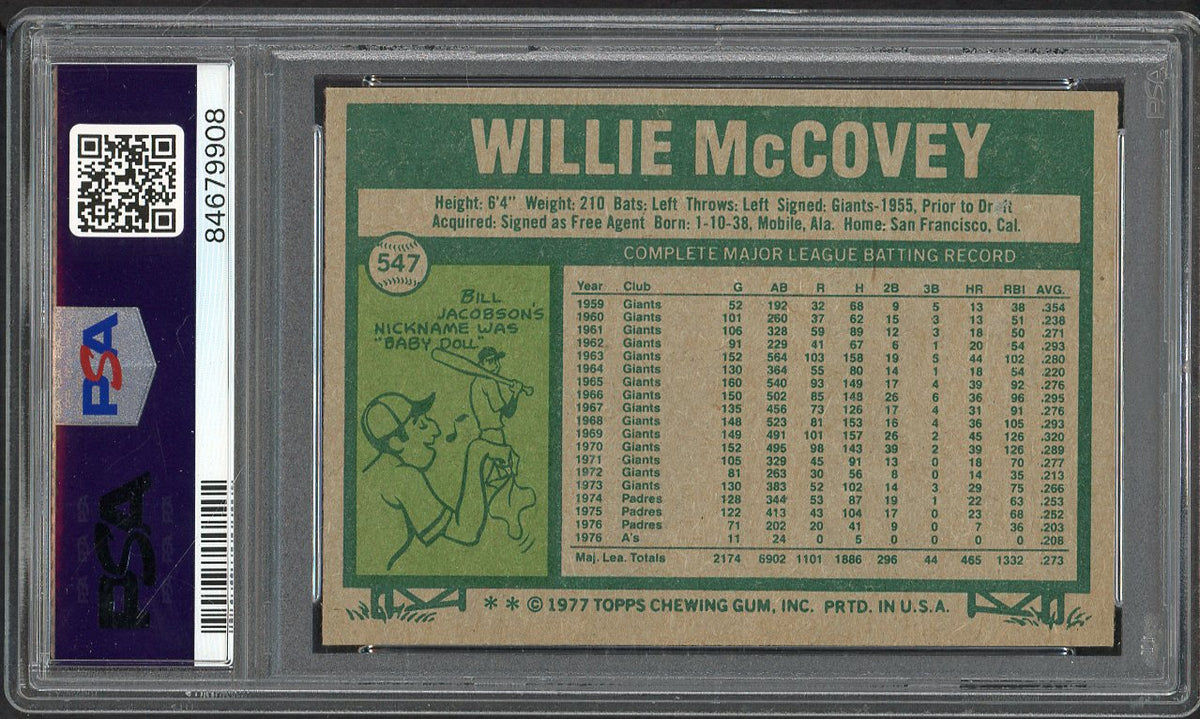 1977 Topps Baseball #547 Willie McCovey Giants PSA 8 NM/MT 562140