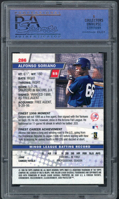 1999 Topps Finest #286 Alfonso Soriano Yankees PSA 10 GEM MINT 562141