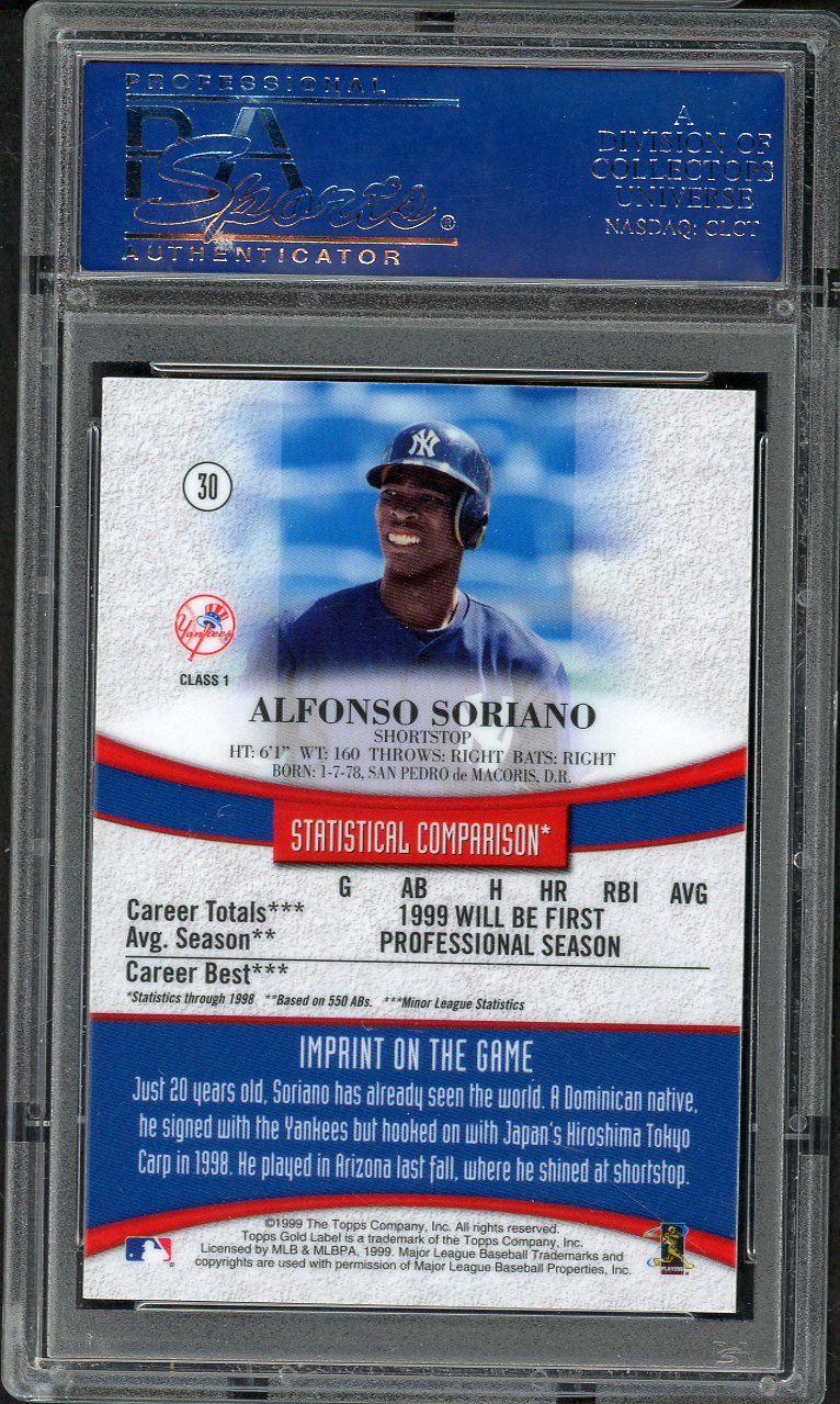 1999 Topps Gold Label #030 Alfonso Soriano Yankees PSA 9 MINT 562148