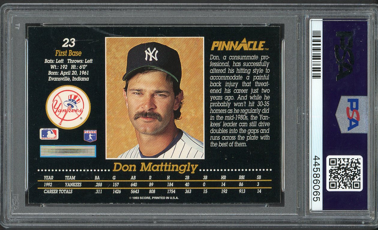 1993 Pinnacle #023 Don Mattingly Yankees PSA 8 NM/MT 562151