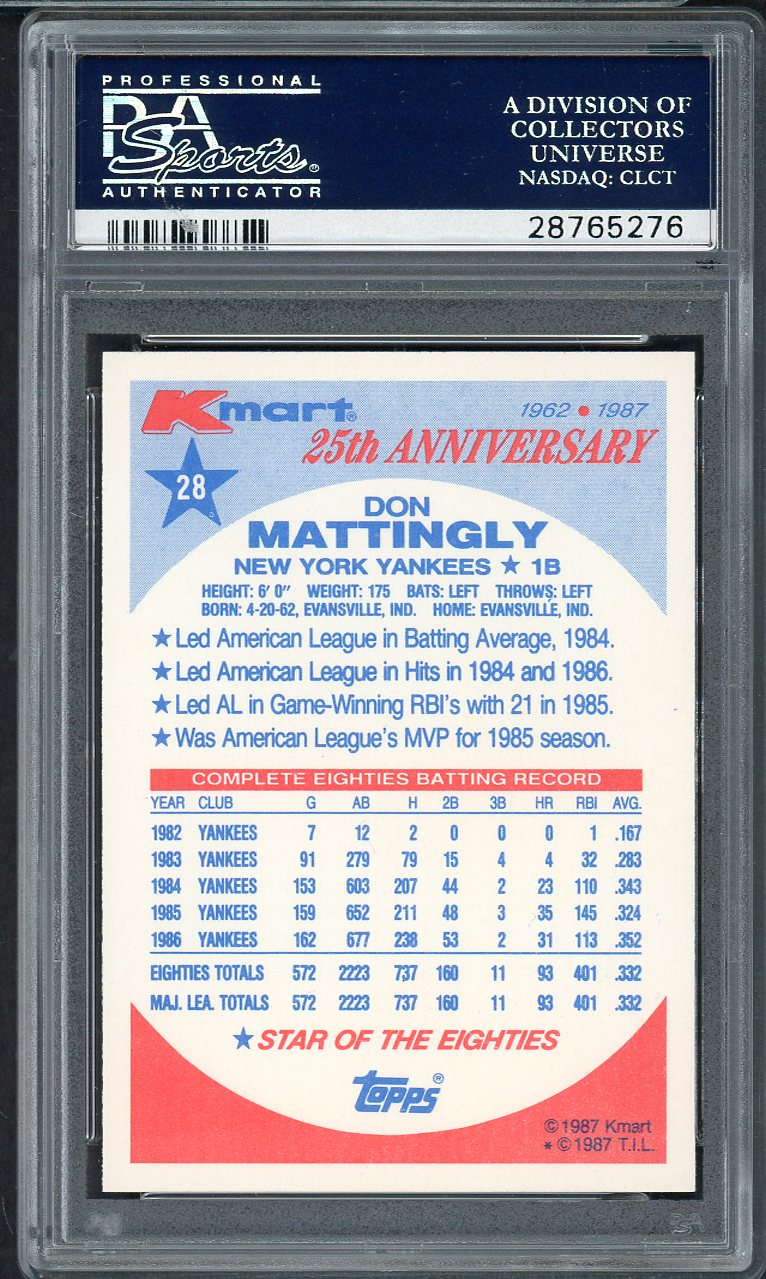 1987 KMart #028 Don Mattingly Yankees PSA 10 GEM MINT 562156