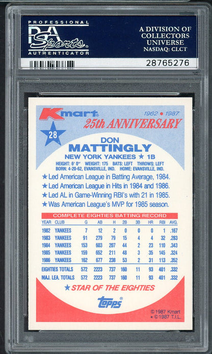 1987 KMart #028 Don Mattingly Yankees PSA 10 GEM MINT 562156