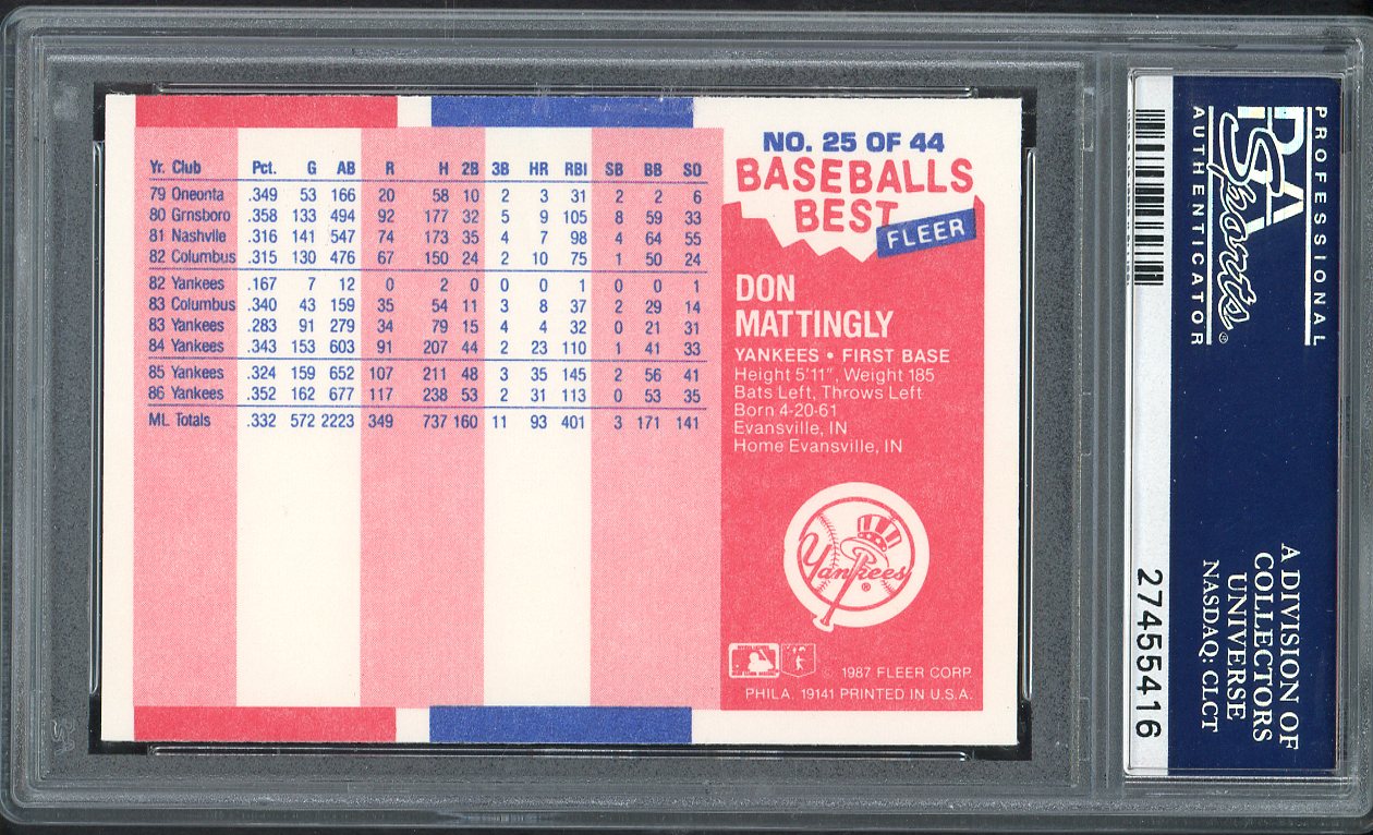 1987 Fleer Baseballs Best #025 Don Mattingly Yankees PSA 10 GEM MINT 562158
