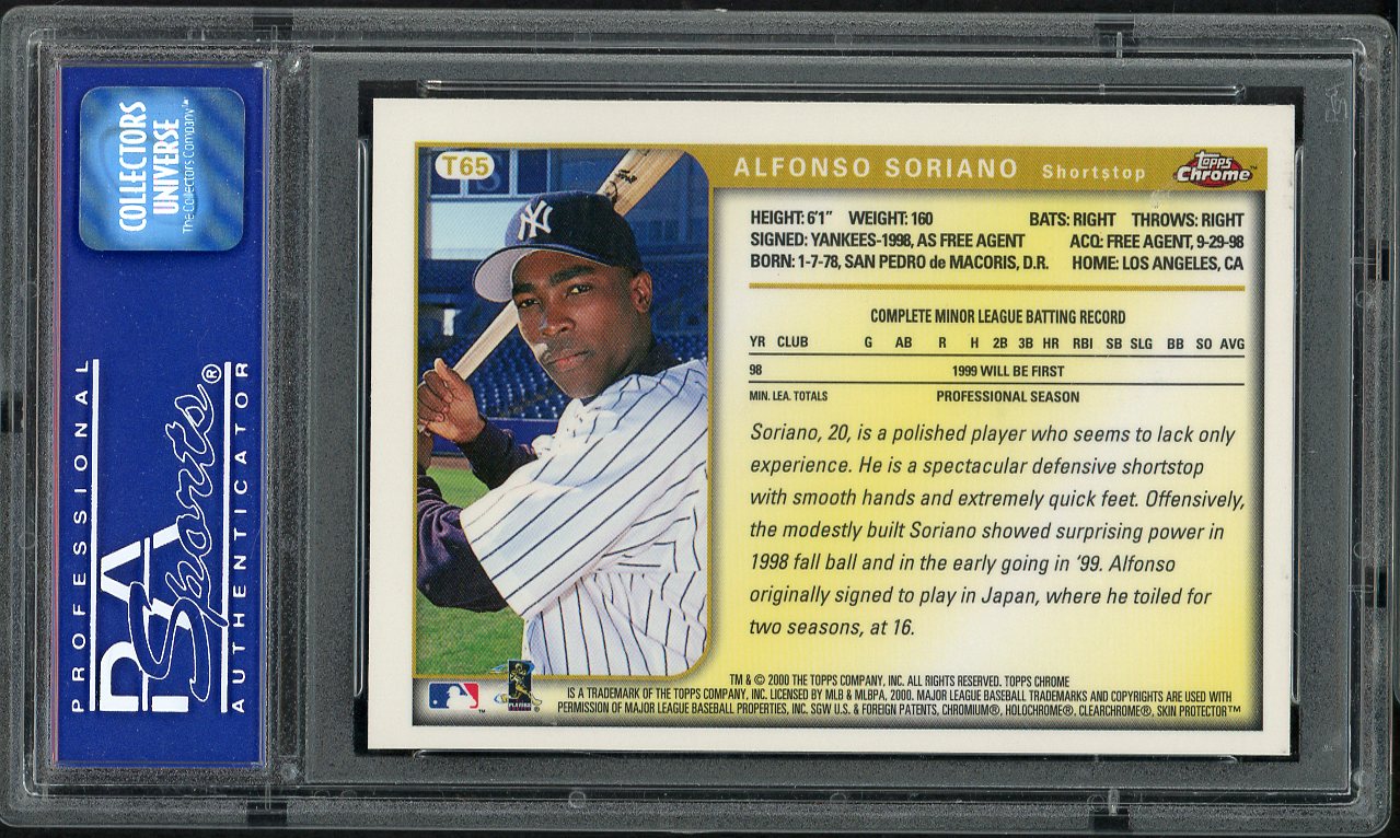 1999 Topps Chrome Traded #T65 Alfonso Soriano Yankees PSA 10 GEM MINT 562160