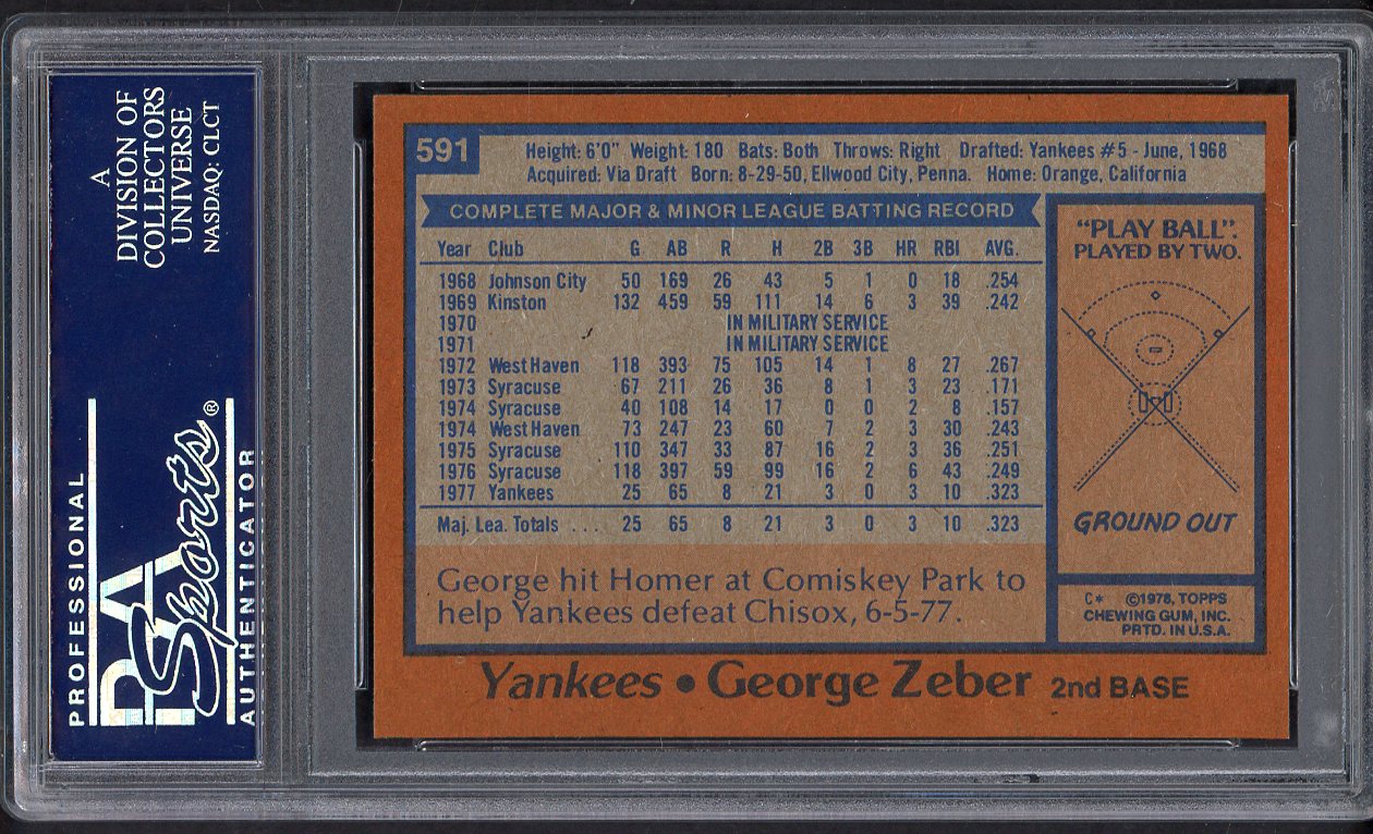 1978 Topps Baseball #591 George Zeber Yankees PSA 10 GEM MINT 562163