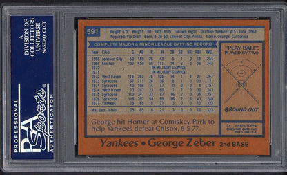 1978 Topps Baseball #591 George Zeber Yankees PSA 10 GEM MINT 562163