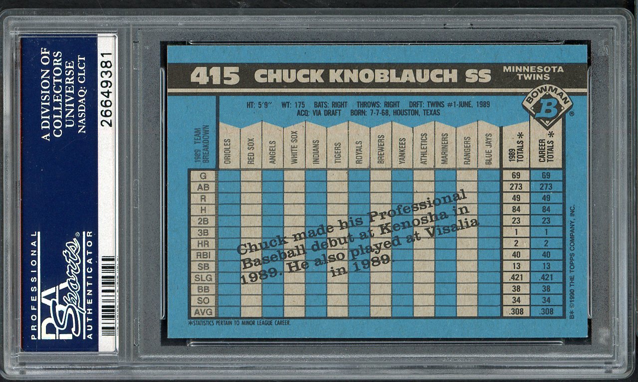 1990 Bowman #415 Chuck Knoblauch Twins PSA 10 GEM MINT 562165