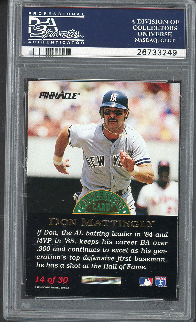 1993 Pinnacle Cooperstown #014 Don Mattingly Yankees PSA 10 GEM MINT 562166