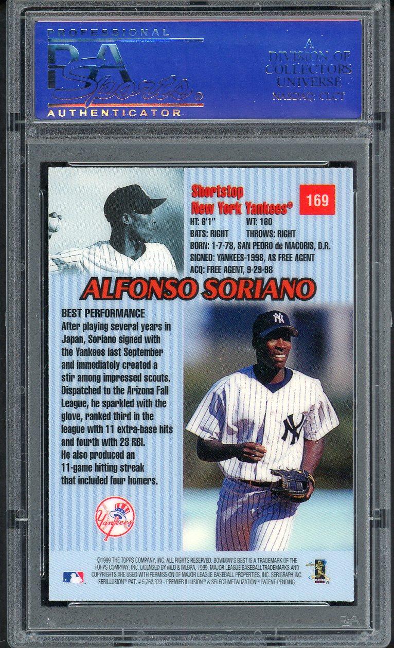 1999 Bowman Best #169 Alfonso Soriano Yankees PSA 10 GEM MINT 562167