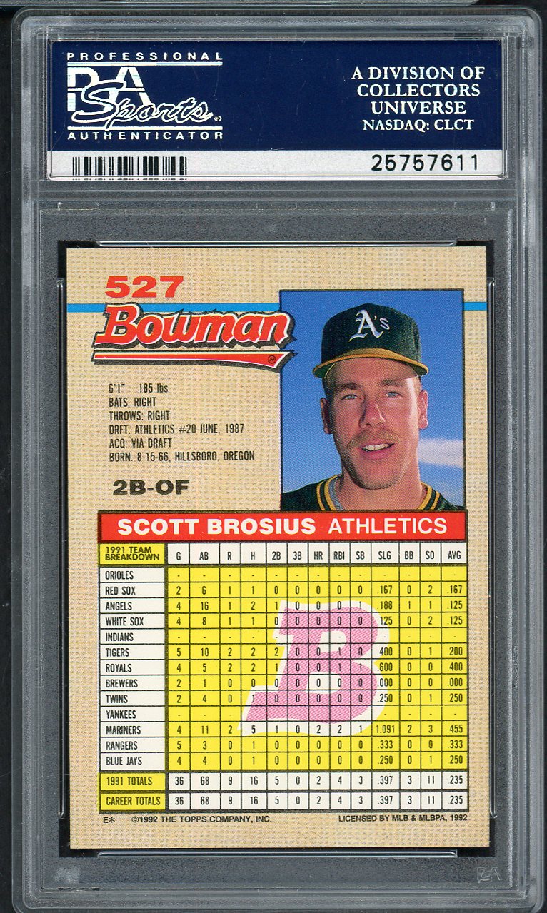 1992 Bowman #527 Scott Brosius A's PSA 10 GEM MINT 562169