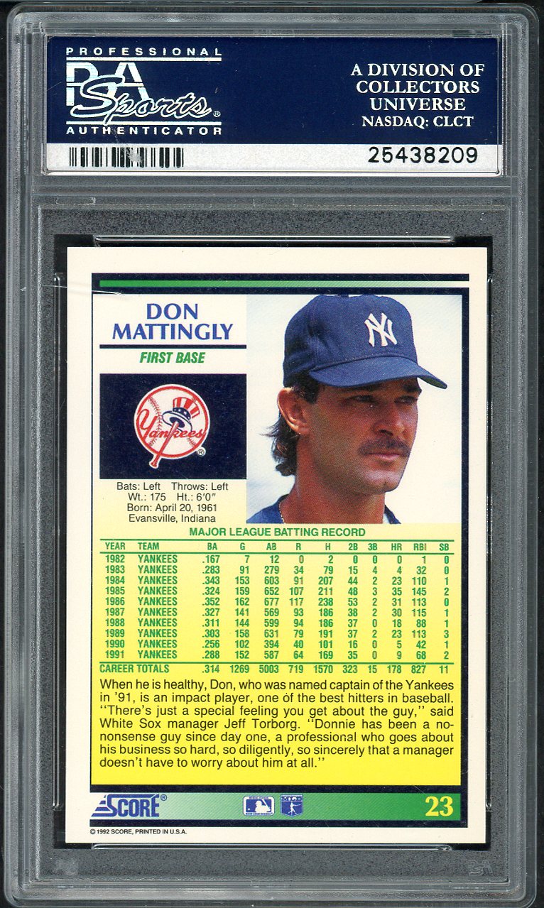 1992 Score #023 Don Mattingly Yankees PSA 10 GEM MINT 562172