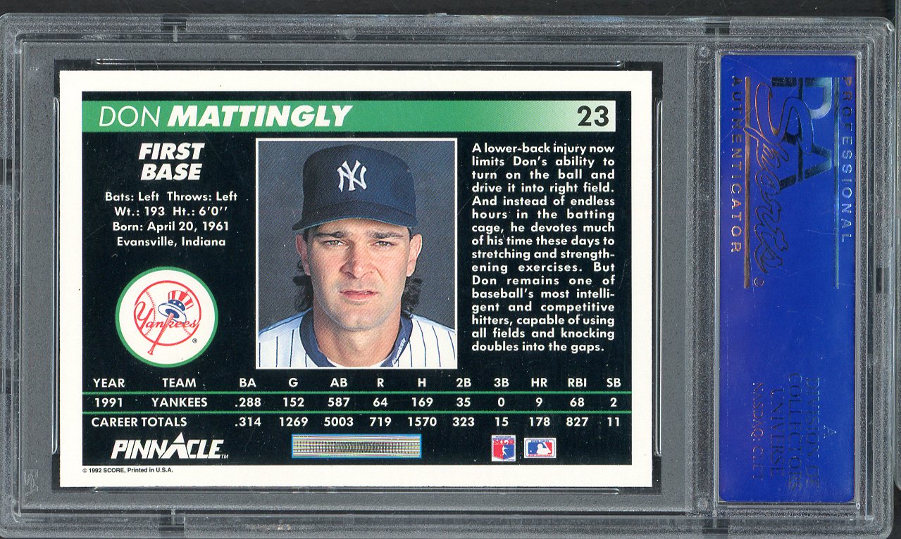 1992 Pinnacle #023 Don Mattingly Yankees PSA 10 GEM MINT 562177