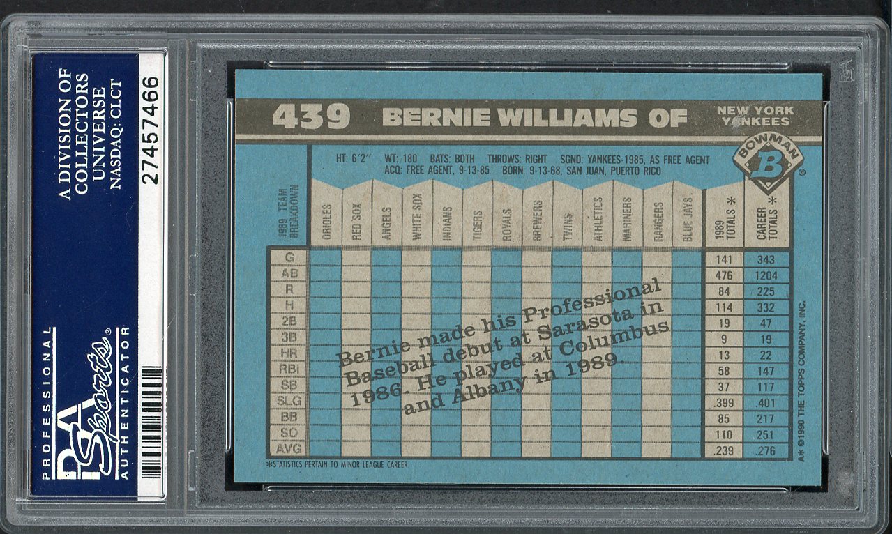 1990 Bowman #439 Bernie Williams Yankees PSA 10 GEM MINT 562180