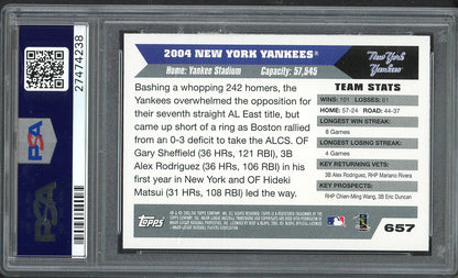 2005 Topps #657 New York Yankees Team PSA 10 GEM MINT 562186