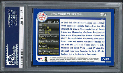 2003 Topps #649 New York Yankees Team PSA 10 GEM MINT 562188