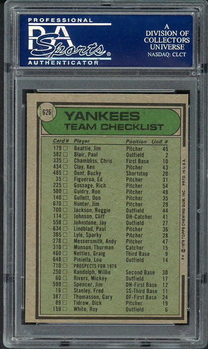 1979 Topps Baseball #626 New York Yankees Team PSA 10 GEM MINT 562192