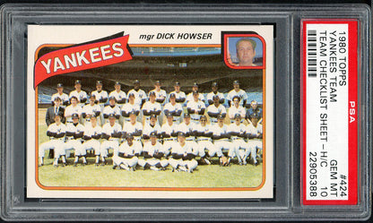 1980 Topps Baseball #424 New York Yankees Team PSA 10 GEM MINT 562193