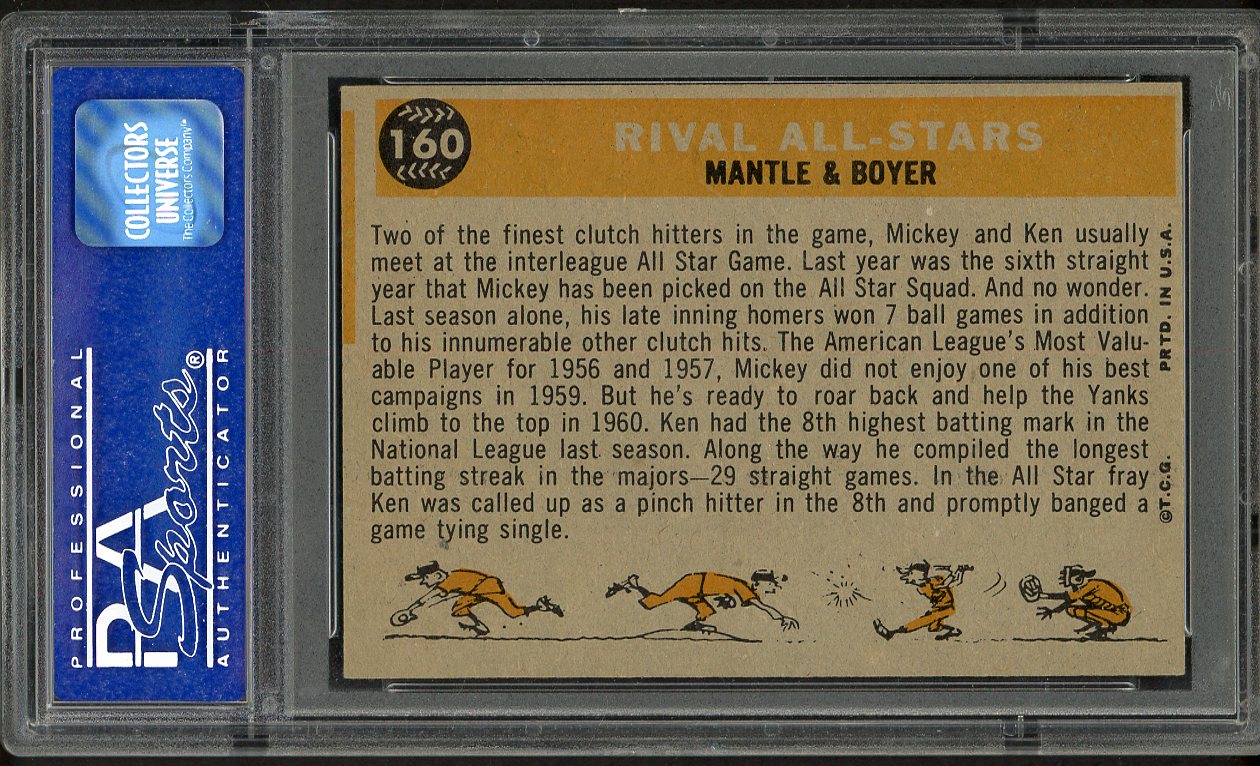 1960 Topps Baseball #160 Mickey Mantle Ken Boyer PSA 6 EX-MT 562199