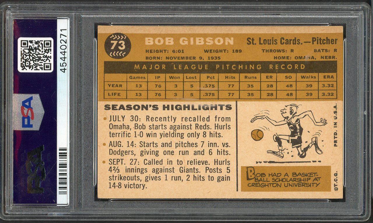 1960 Topps Baseball #073 Bob Gibson Cardinals PSA 5 EX 562200
