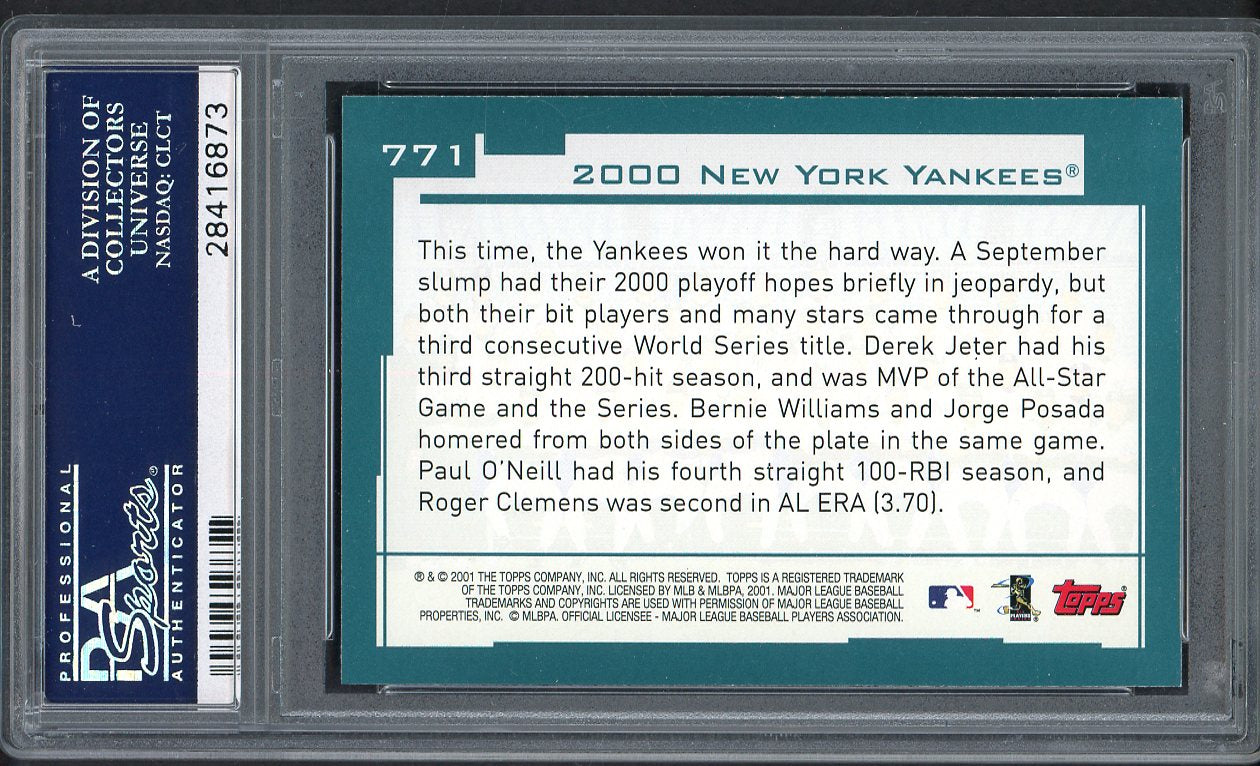 2001 Topps #771 New York Yankees Team PSA 10 GEM MINT 562203