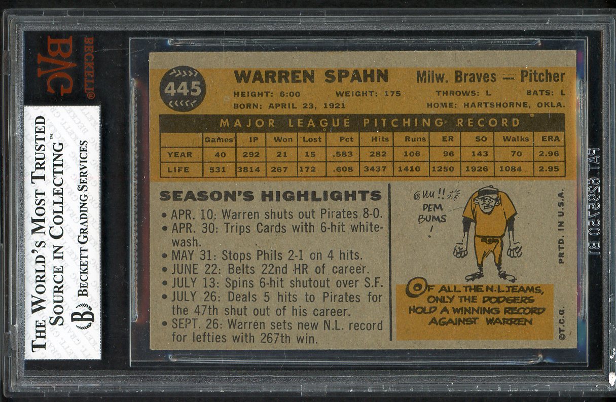 1960 Topps Baseball #445 Warren Spahn Braves BVG 6 EX-MT 562211
