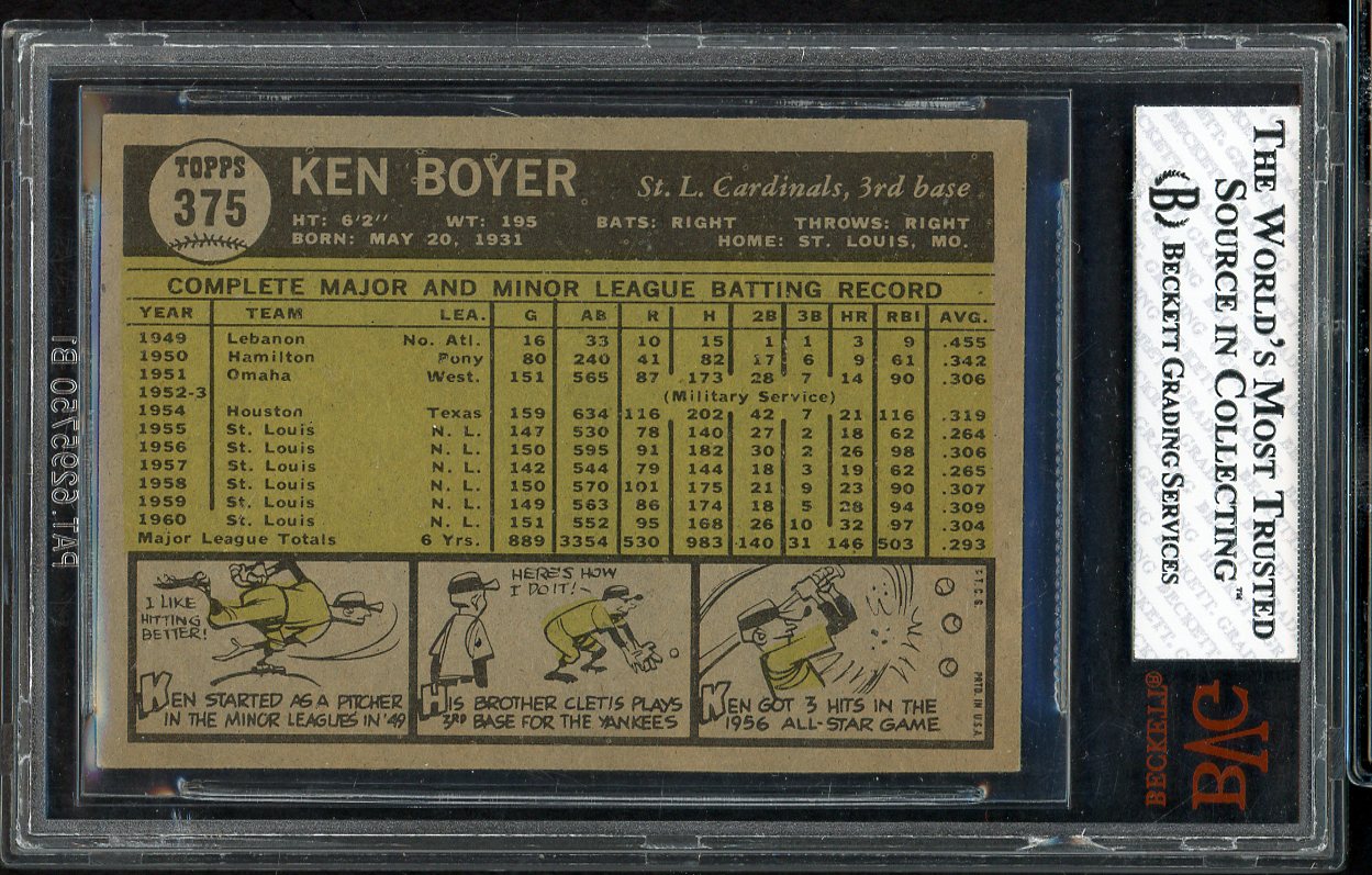 1961 Topps Baseball #375 Ken Boyer Cardinals BVG 6.5 EX-MT+ 562216