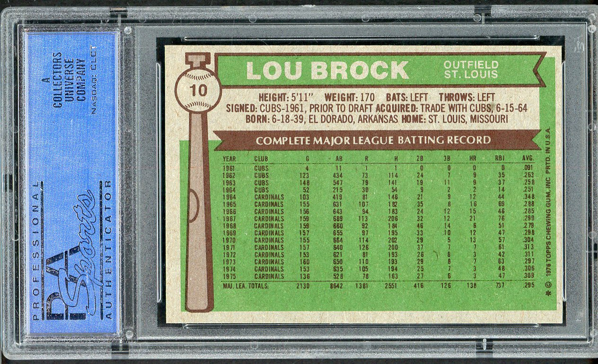 1976 Topps Baseball #010 Lou Brock Cardinals PSA 8 NM/MT 562226