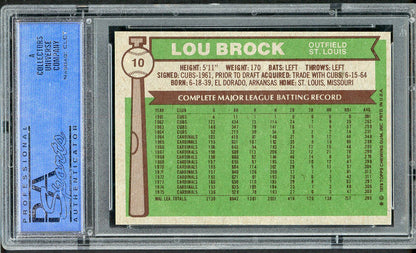 1976 Topps Baseball #010 Lou Brock Cardinals PSA 8 NM/MT 562226