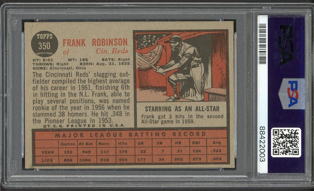 1962 Topps Baseball #350 Frank Robinson Reds PSA 5 EX 562234