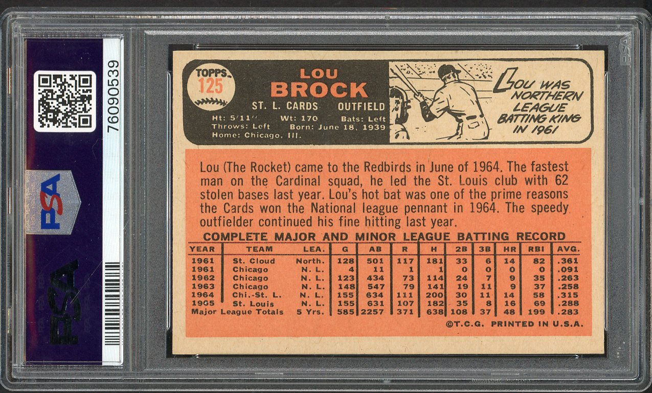 1966 Topps Baseball #125 Lou Brock Cardinals PSA 6 EX-MT 562239