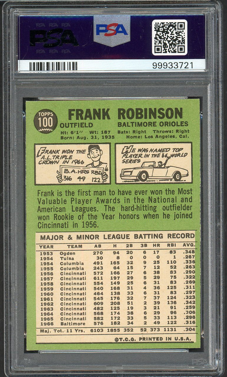 1967 Topps Baseball #100 Frank Robinson Orioles PSA 7 NM 562260