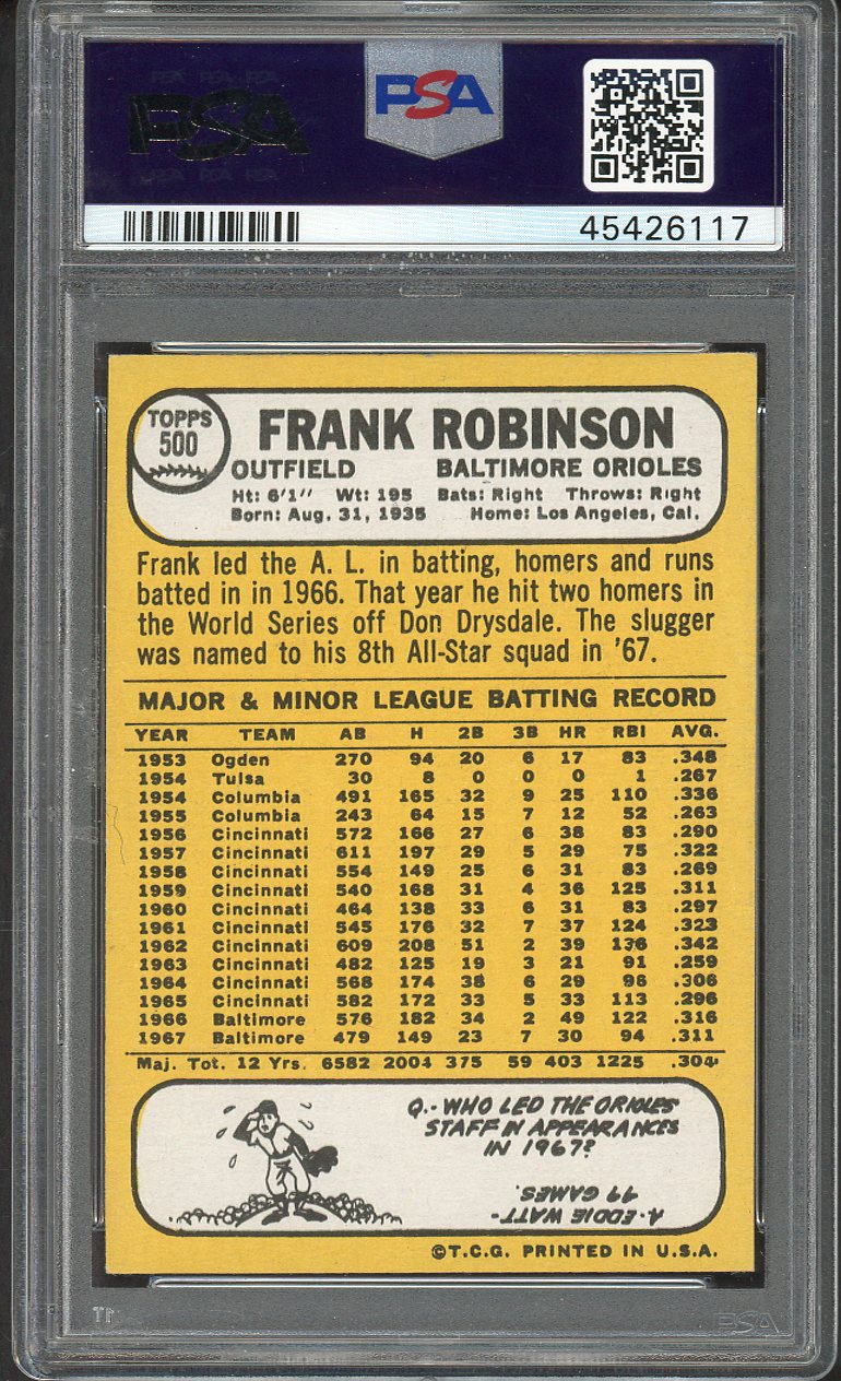 1968 Topps Baseball #500 Frank Robinson Orioles PSA 7 NM 562261