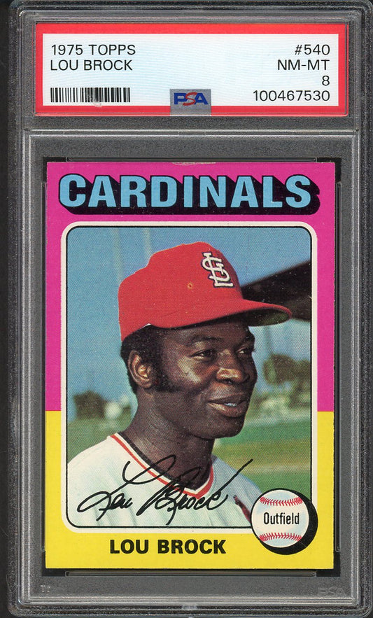 1975 Topps Baseball #540 Lou Brock Cardinals PSA 8 NM/MT 562263